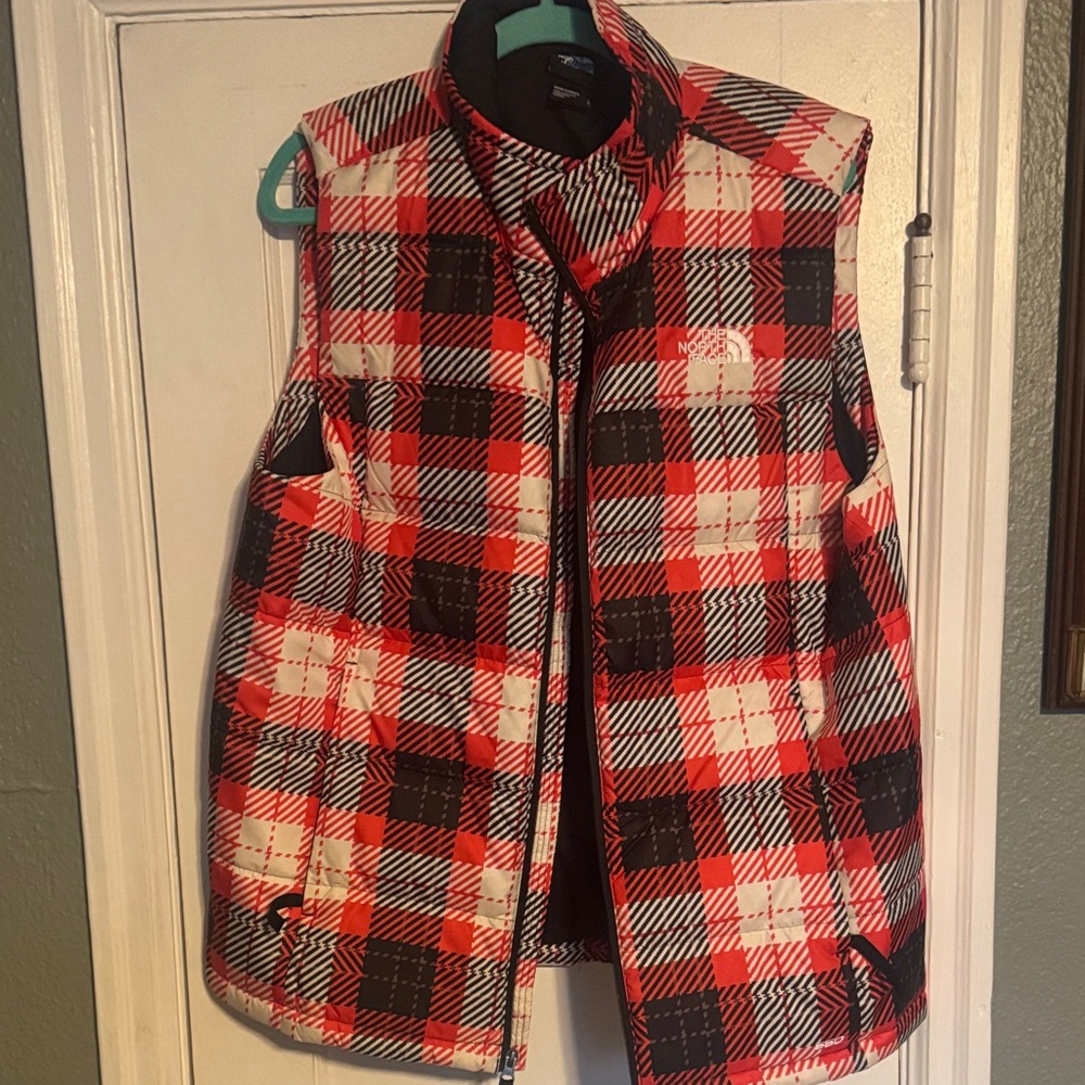 Red and Black Plaid Puffer Vest